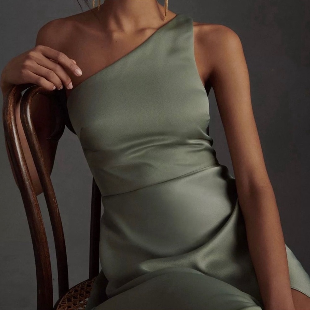 Anthropologie One-Shoulder Sage Dress
